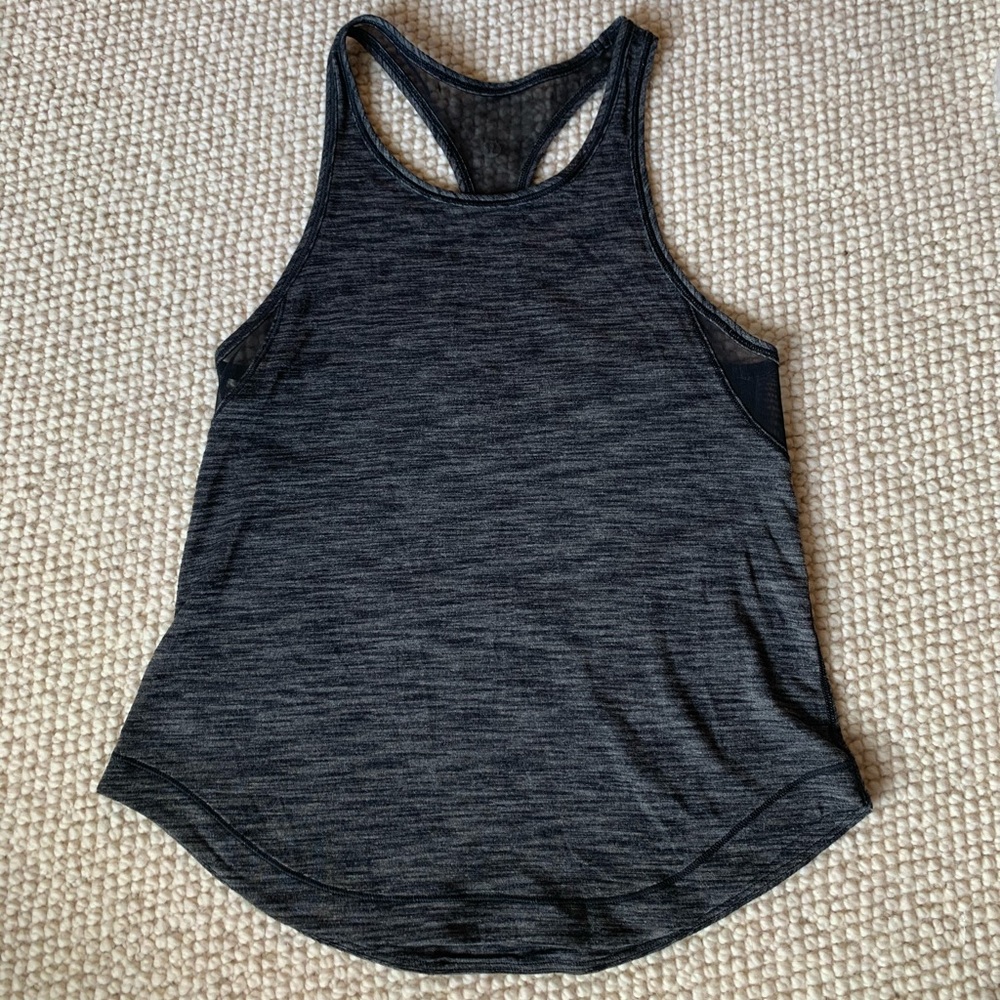 Lululemon Heathered Black Long Distance Mesh Tank